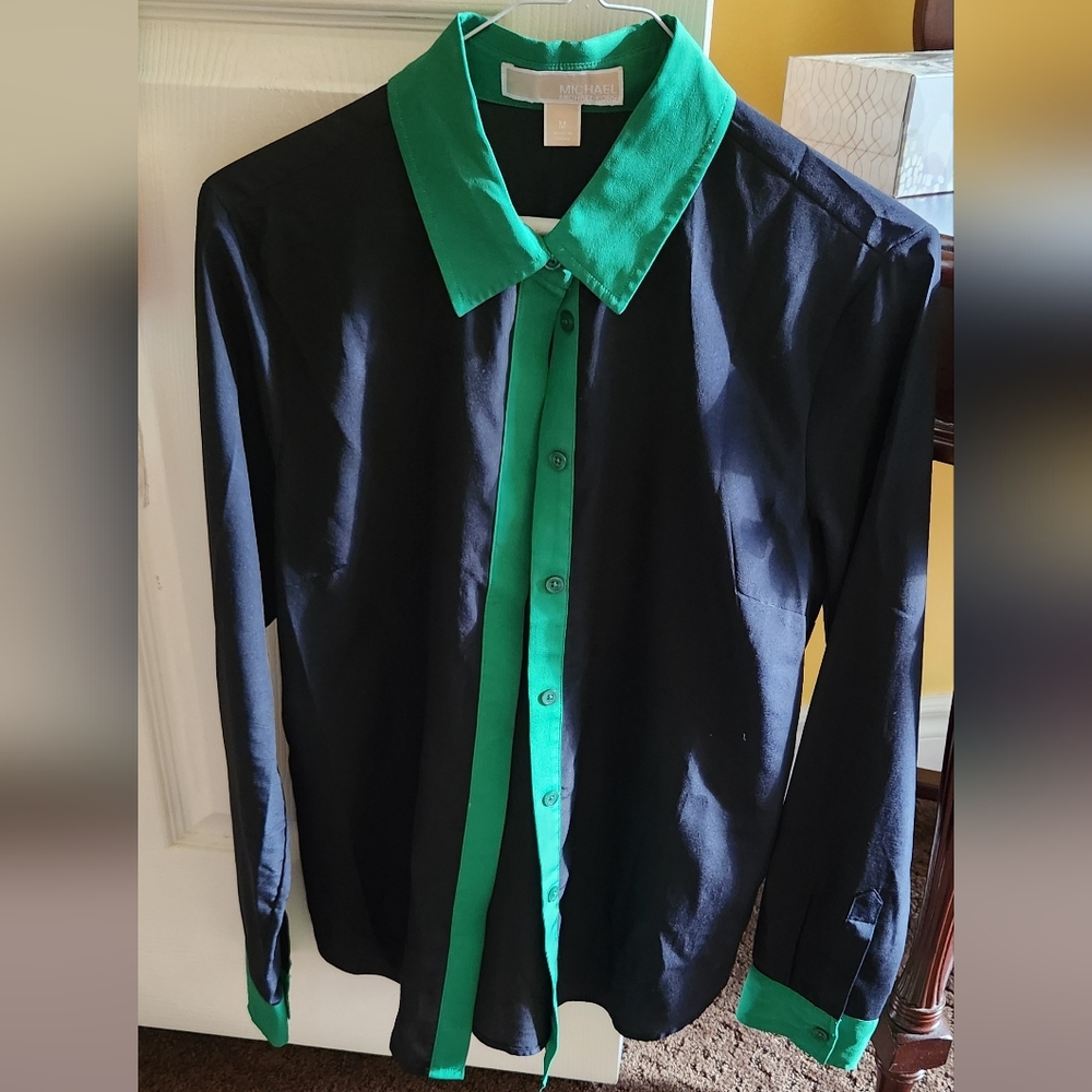 Michael Kors Navy Shirt with Green Trim